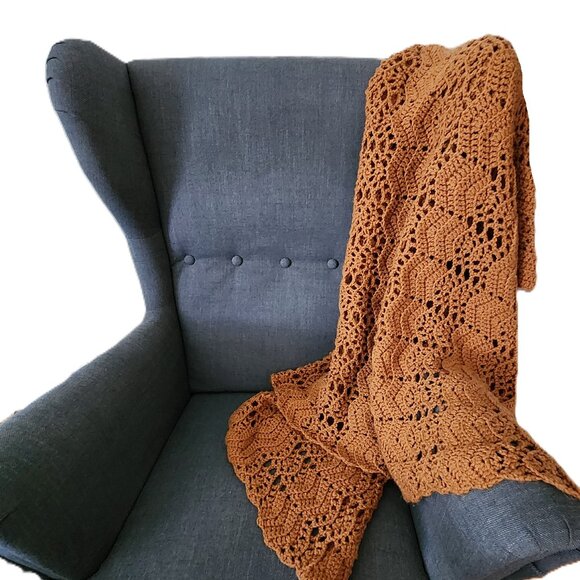 Caramel brown crochet throw blanket - Picture 2 of 7
